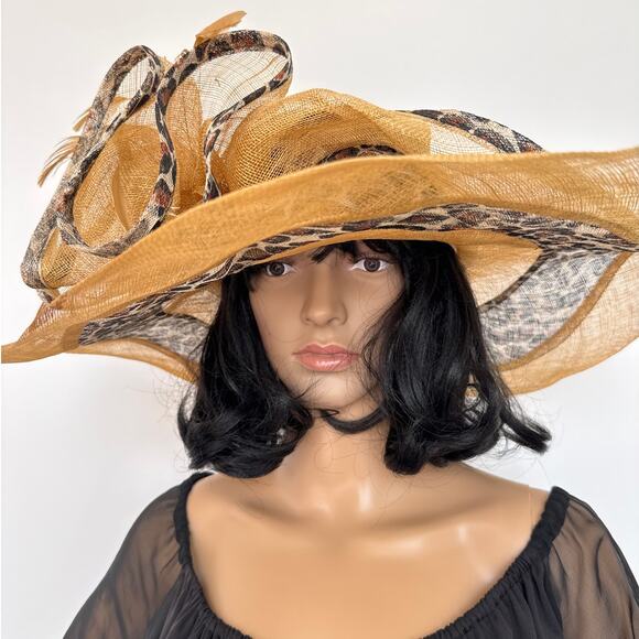 CC exclusives Big straw wide brimmed hat animal print Big bow and feather - Picture 9 of 16